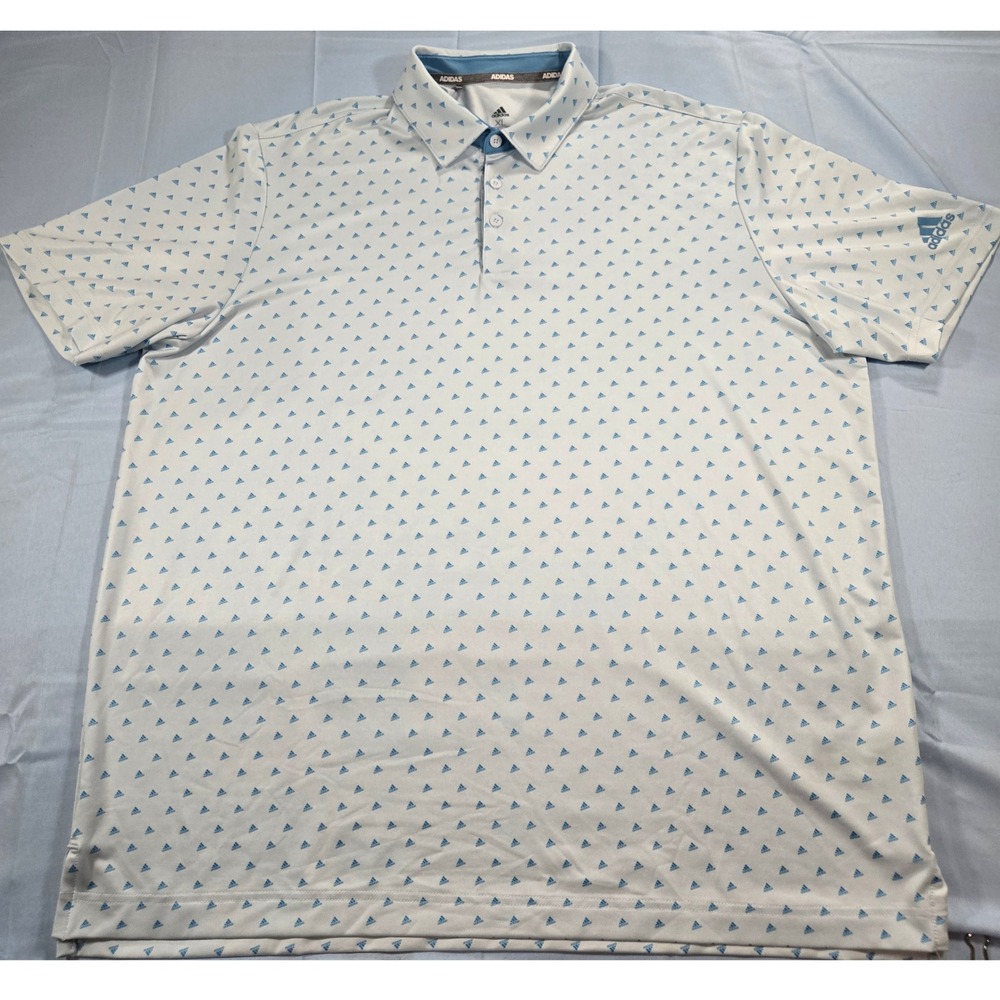 Adidas Golf Mens XL Polo Shirt Light Blue Mini Logo Print FJ9826 Short Sleeve
